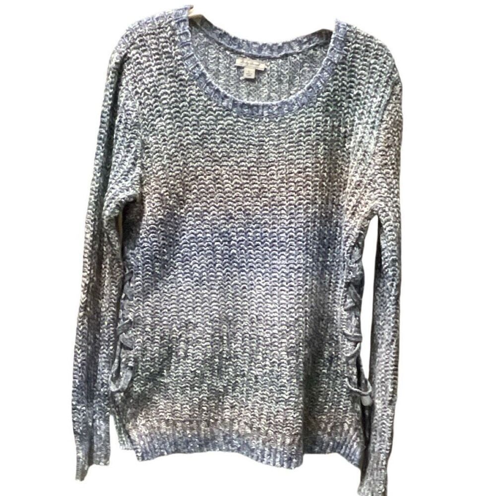 Lucky Brand size L muted striped lace up sides sweater.